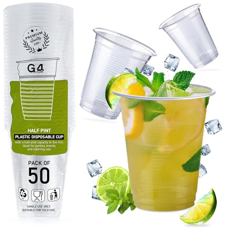 G4GADGET 50x 180ml Plastic Disposable Cups – Clear Drink Cups for Office, Picnics, Parties, Travel & Everyday Use | Ideal for Juice, Tea, Soft Drinks, Water & More