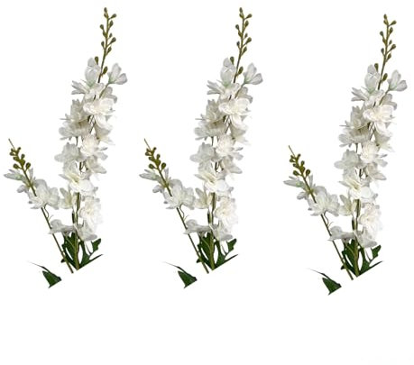 Xiyocadt 3 Stück Künstliche Rittersporn Delphinium, Künstliche Blumen mit blauem Rittersporn, Kunstblumen, Wie Echt Dekoblumen, Frühlingsblumen Kunstzweige für Home Dekoration (weiß)