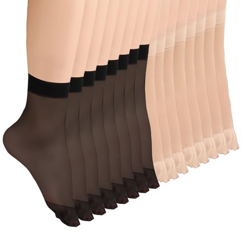 YOCHLEY 16 Pares Medias de Nylon para Mujer Calcetines Cortas Transparentes Suave Calcetines Tobilleros Cortas Transparentes Respirable Calcetines Medias Mujer (8Negro + 8Nude)