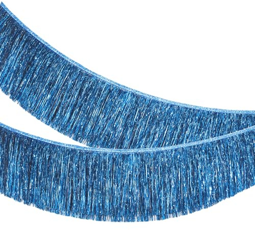 MOMAHUA Lametta Fransen Girlande Blau, 20x200cm Metallic Foil Fringe Garland Lametta Glitzer Vorhang für Parade Floats, Verlobung Hochzeit, Weihnachten, Geburtstagsparty, Fransengirlande