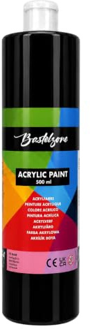 Bastelzone Acrylfarbe 500 ml für Erwachsene - Schwarz | Hochpigmentierte Künstlerfarbe. Wasserfest & Vegan. Für Leinwand, Holz, Papier, Stein, Stoff, Metall & Acryl-Pouring