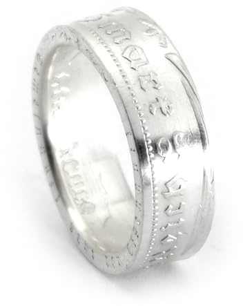 Generisch Münzring 5 Reichsmark 1935-1936 Hindenburg, original Münze Silber 900 im Silber Finish + Schmuckbeutel - Silberring Handgefertigt in Deutschland, Herren Ring Damen