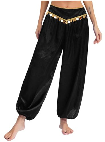 Sywiyi Damen Tanzhose Lang Bauchtanz Hose Pumphose mit Pailletten Low Rise Indische Orientalische Tanz Kostüm Mottoparty Karneval