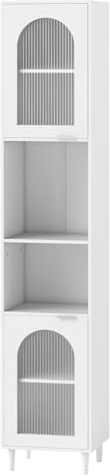 Multigot Tall Bathroom Cabinet, Freestanding Storage Cupboard | Narrow Organizer Unit for Bathroom Living Room Entryway with 2 Fluted Glass Doors and Adjustable Shelves
