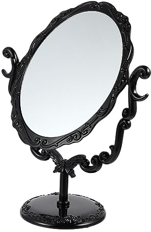 BEBEMOKO Drehbarer Vintage Kosmetikspiegel Schwarz Desktop Schminkspiegel mit Stabilem Standfuß für Präzises Make up und Tägliche Pflege zu Hause