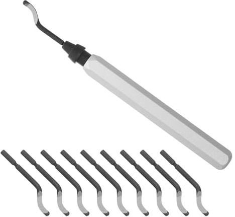 DIKACA 11 Piezas Herramienta de Desbarbado Acero Rápido y Mango Metálico para Metal Resina PVC Cobre Plástico y Impresión Desbarbador Manual de Alta Durabilidad