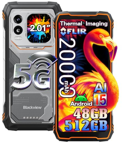 Blackview Xplore 1 Pro 5G Téléphone Portable Incassable Android 15, 48Go+512Go/2To Gemini AI Telephone Débloqué, Caméra Thermique+64MP, 6.78 FHD+ Téléphone Chantier, 20000mAh Batterie,NFC/OTG,Orange