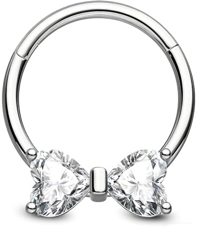 OUFER Schleife Septum Piercing 16G Helix Piercings Klar Rosa Herz CZ Daith Ring Silber Knorpel Ohrpiercing 316L Chirurgenstahl Tragus Clicker für Frauen 8 10 mm