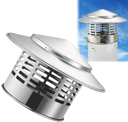 Couvercle de Cheminée Ventilation en Acier Inoxydable Chapeau de Cheminée Rond avec Anti-Rats Chapeau de Pluie de Toit Ø75mm 110mm 300mm pour Granulés Chaudières(250mm)