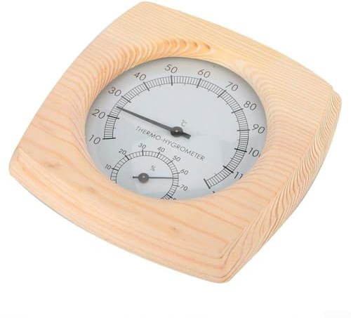 Termometro e igrometro digitale per sauna, in legno, per casa, spa, bagno turco, monitoraggio accurato del calore fino a 120 °C, design rotondo compatto, 140 mm