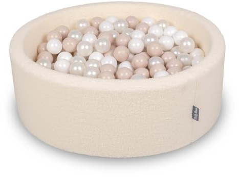 KiddyMoon Bällebad Für Baby Mit Teddy-Plüsch, Größere 7 cm Bälle Für Eine Vollere Füllung, Ab 8 Monaten, Abnehmbarer Bezug