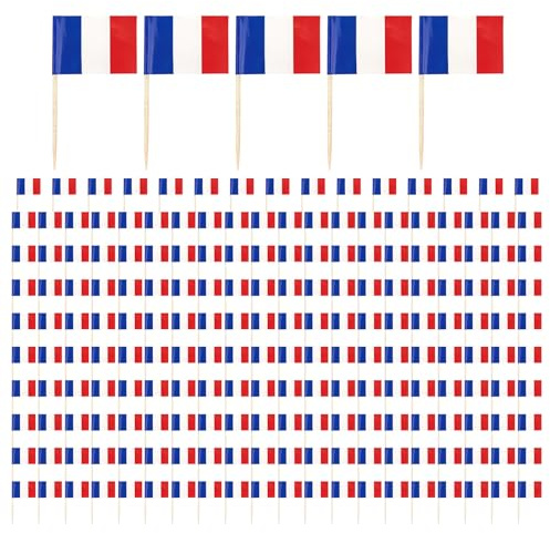 200 st ätpinnar fransk flagga, minimuffinsflaggor, spettar fransk flagga för fotbollsfest, cocktail- och bardekoration, cupcakepinnar, födelsedags- och festtillbehör