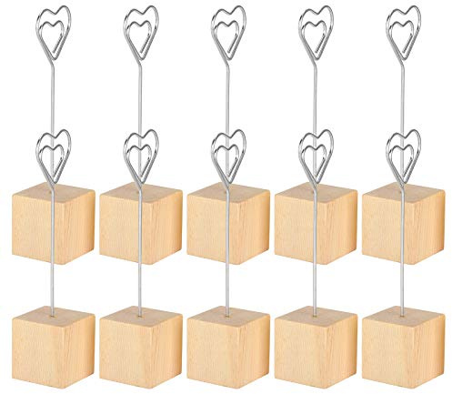 Generic Fotohållare Clip Stand Set - 10 St Snygga Metalliska antecknings- och Bildhållare för Bröllop och Kontor - Slitstark Träbas - 4,7 Tum