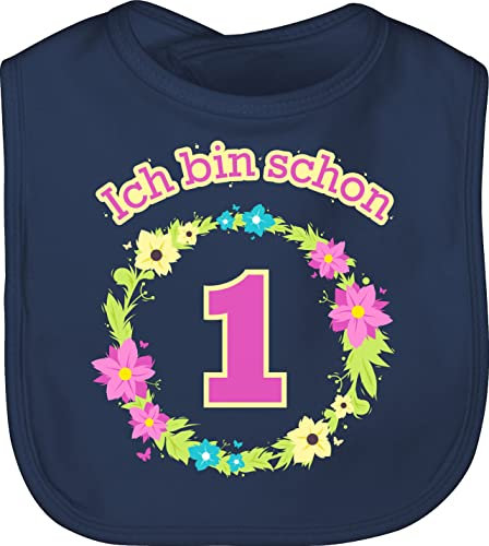 Baby Lätzchen - 1. Geburtstag - Ich bin schon eins Blumenkranz - Unisize - Navy Blau - sachen 1 jahr alt geschenk einjährige 1st schlabberlatz 1geburtstag one year latz 1.geburtstag geburstags
