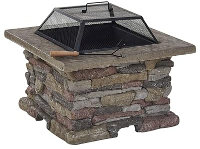 Feuerstelle Leichtbeton grau quadratisch Steinoptik Grillrost Funkenschutz Kelud
