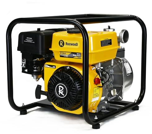 RocwooD Professional Petrol Water Pump 2 4 Stroke Engine. 32m Water Lift & 28m3/h Use for Water Removal, Drainage & Syphoning. Ideal for Garden, Swimming Pool, Pond, Hot Tub.