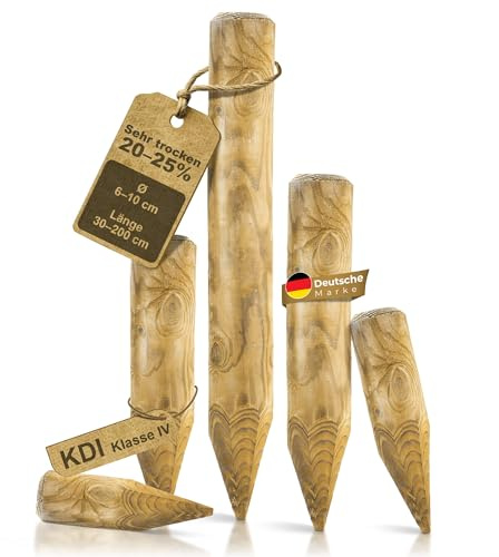 BooGardi Zaunpfosten Holz · 39 Größen · Ø 8 cm Länge: 200 cm · Holzpfahl trocken KDI IV · Holzpfosten rund · Rundholz Baumpfahl Pfosten für Holzzaun, Gartenzaun & Beet