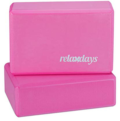 Relaxdays 2 x Yogablock im Set, Yoga-Klötze für Übungen, Hartschaum, rutschfest, Yoga-Würfel HBT 8x23x15 cm, pink