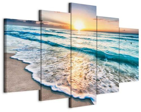 B&D XXL - Leinwandbild Sonnenuntergang Landschaft, 200x100 cm, 5-teilig | Hochwertige Leinwand, sofort aufhängbar, ideal fürs Wohn- oder Schlafzimmer, wasserfest und lichtecht, langlebig, stilvoll