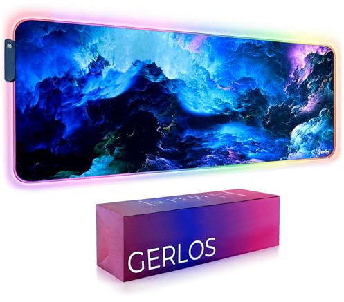 Gerlos RGB Gaming Mouse Pad, Large Extended LED Desk Mat with 12 Light Modes, Non-Slip Rubber Base, Water-Resistant, 31.5×11.8 Inch