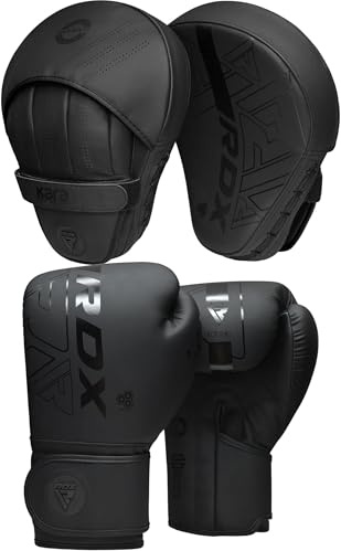 RDX Boxing Gloves and Pads Set, Maya Hide Leather, Adult & Kids KARA Hook and Jab Curved Focus Mitts with Punching Gloves for MMA, Muay Thai Kickboxing Martial Arts Punching Hand Target Strike Shield