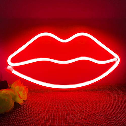 Lampe au Néon LED Veilleuse Pour Chambre Usb Chargeur Lampe Décorative Suspendue Pour pour Enfants Chambre Fête Danniversaire Décor De Mariage (Lèvres Rouge)
