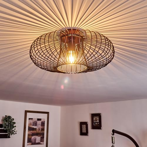 HOFSTEIN Deckenleuchte Wemude, runde Deckenlampe, Spannender Lichteffekt, Gitter-Optik, 1-flammig, E27-Fassung, Lampe Wohnzimmer, Schlafzimmer, Schwarz-Kupfer, Metall, Retro, Durchmesser 40 cm