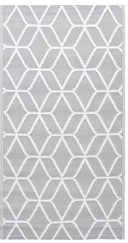 vidaXL Outdoor Teppich Zweischichtiger Jacquard Terrassenteppich Küchenteppich Außenteppich Indoor Terrasse Balkon Flur Küche Bad Grau 190x290cm PP