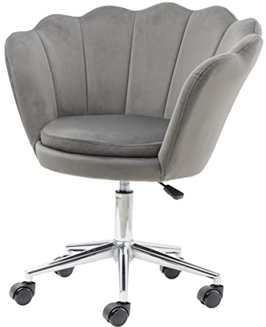 Baroni Home Gepolsterter Sessel mit Muschel-Rückenlehne aus Samt mit silbernen Rädern, Stuhl mit Rollen für Büro, Höhe verstellbar, Grau, 69x71x84 cm