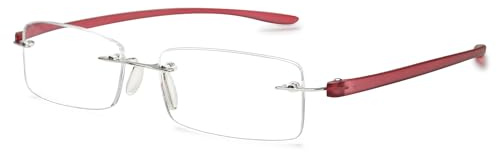VEVESMUNDO Randlos Lesebrille Schmal Rahmenlos Sehhilfe Lesehilfe Brillen für Herren Damen (1 Stück Rot Lesebrille,+4.0)
