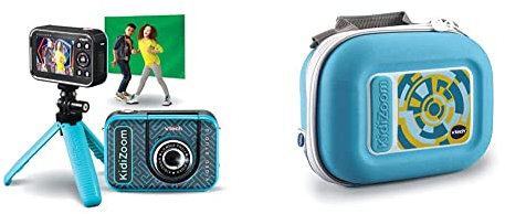 VTech Kidizoom Video Studio HD blau – Kinderkamera mit Greenscreen, Stativ, Effekten, Selfielinse und vielem mehr – für 5-12 Jahren & KidiZoom Tragetasche - Vtech 417349 Kinderkamera, Mehrfarbig