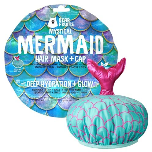 Bear Fruits Mermaid Tiefenfeuchtigkeit + Glanz Haarmaske mit wiederverwendbarer Haube, 20 ml