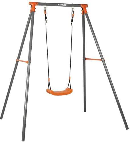 KETTLER Einzelschaukel Single Outdoor | Stabiles Schaukelgestell inklusive Schaukelsitz und Bodenanker | Metallgerüst | 50kg belastbar | Kinder ab 3 Jahren (Grau)