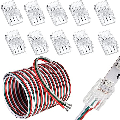 RUNCCI-YUN Conector de tira LED de 3 pines 10 mm,10 unidades,con Cable de Extensión de Tira de LED 5m 3 pines para tira de luces LED impermeables o no impermeables de 10 mm WS2811 WS2812 WS2812B