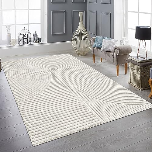 Teppich-Traum Teppich Hoch-Tief-Effekt Bogenmuster Creme 240x340 cm | Zeitlos, elegant, weich, pflegeleicht, fußbodenheizungsgeeignet, Wohnzimmer, Schlafzimmer, Flur
