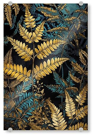 artboxONE Acrylglasbild 45x30 cm Natur Goldene Farne Bild hinter Acrylglas - Bild Farn blätter botanisch