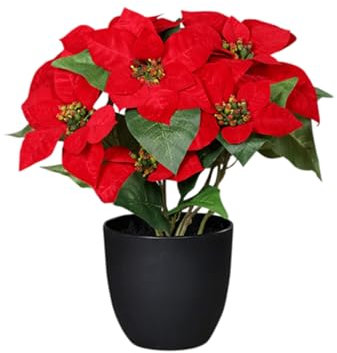 Spetebo Poinsettia artificiel en pot – 40 cm – Fleur artificielle Poinsettia en réplique réaliste – Fleur de Noël décorative en soie Plante artificielle Fleur d'hiver avec fleurs veloutées