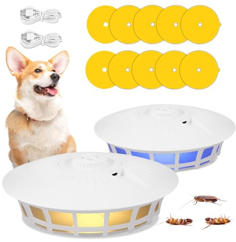 Viitech Trappola per Pulci 2 Confezione, Killer Elettrico per Pulci con Batteria AAA/Alimentato Tramite USB con 4 modalità di Luce, Lampada per Intrappolare Le Pulci Non Tossica