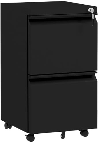 Vinsetto 2-Drawer Mobile Filing Cabinet Metal Lockable Filing Cabinet Black | for Letter, A4 and Legal Size, Pre-Assembled Body