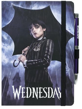 Grupo Erik Wednesday Addams Notizbuch A5 Journal Tagebuch Merch Geschenke | Tagebuch mit Stift Dotted Bullet Journal Ringbuch Mädchen und Jungen Einschulung - Notizblock A5 14,8 × 21,0 cm