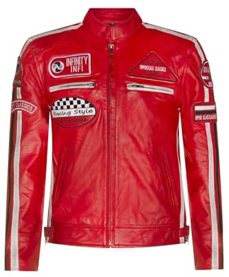 Herr äkta racing svart nappa läder motorcykel jacka .., Röd, 5XL