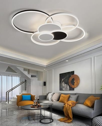 QAZPLM LED deckenleuchten moderne deckenlampe Wohnzimmerlamp Rundheit Deckenleuchte mit Fernbedienung dimmbare Pendelleuchte Wohnzimmer Schlafzimmer Büro Küche gold deckenlampe schwarz