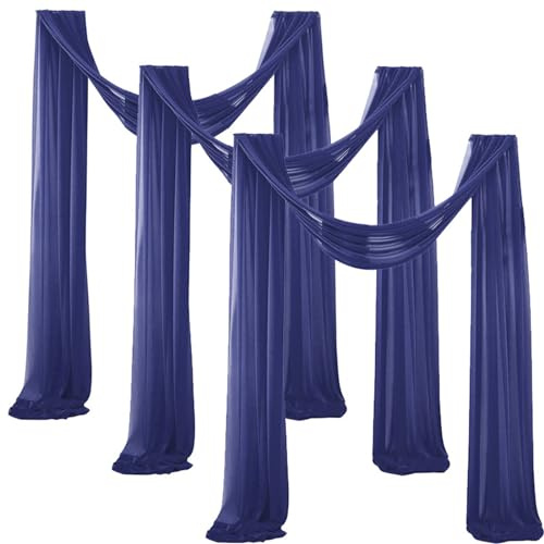 Lukery 3 Stücke Hochzeit Vorhang Hochzeitsbogen, Querbehang Gardine Freihanddeko Himmelbett Vorhänge Stoff Tüll Transparent Voile Dekoration für Party Hochzeit Geburtstag Taufe (75x600cm,Marineblau)
