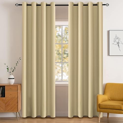 YSTELLAA Impermeabili Tende Oscuranti Per Interni 2 Pezzi, 140×260CM, Tende Termiche Isolanti Con Anelli, Moderne, Fonoassorbenti, Per Soggiorn, Camera Da Letto, Beige Scuro