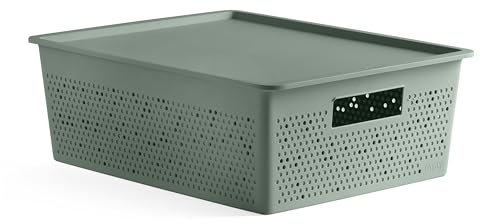 TATAY Boîte de rangement rectangulaire de 12 L avec couvercle Bohol, polypropylène, sans BPA, plastique 100% recyclé, vert, dimensions : 30,5 x 39,5 x 13,5 cm.