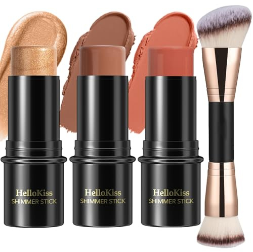 3 Pezzi Contouring Viso Stick, Sfumature Con Crema Fard Stick, Illuminante Viso E Bronzer Contour, Facile Scolpire Le Guance Effetto Opaco E Luminoso per Il Trucco Del Viso (Medium-Deep,#05+#06+#15)