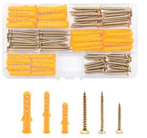 Desenda 110pcs Wall Plugs and Screws Set - 55pcs Self Tapping Screws and 55pcs Expansion Wall Anchors, M6/M8 for Brick, Concrete, Drywall - 3 Sizes