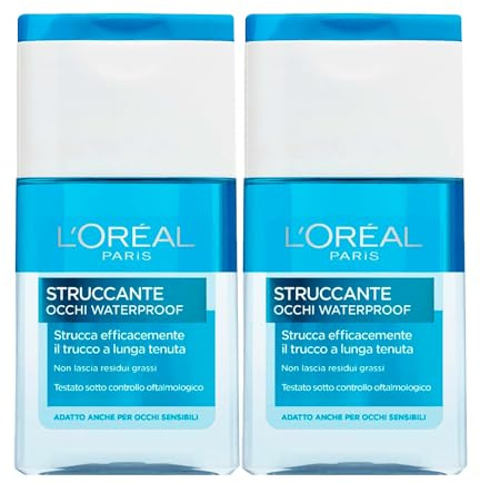 L'Oréal Paris Make-up-Entferner für die Augen, wasserfest, effektiv, mit Make-up mit langem Halt, zweiphasige Formel, sanft für sensible Augen, getestet ohne fettige Rückstände – 2 Flaschen à 125 ml