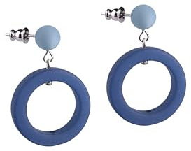 Adi Modeschmuck ausgefallener Polaris Ohrring 'Lilia', Ohrstecker mit einem kreisrunden Anhänger in attraktiven Farbgebungen, ca 4cm lang, handgefertigt in Berlin (Indigo mit Taubenblau)