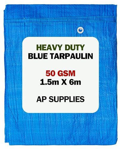 AP Supplies 50gsm Blue Tarpaulin 1.5m x 6m – Waterproof, Tear Resistant, UV Protected Ground Sheet Cover for Camping, Construction, Garden & Outdoor Equipment Protection